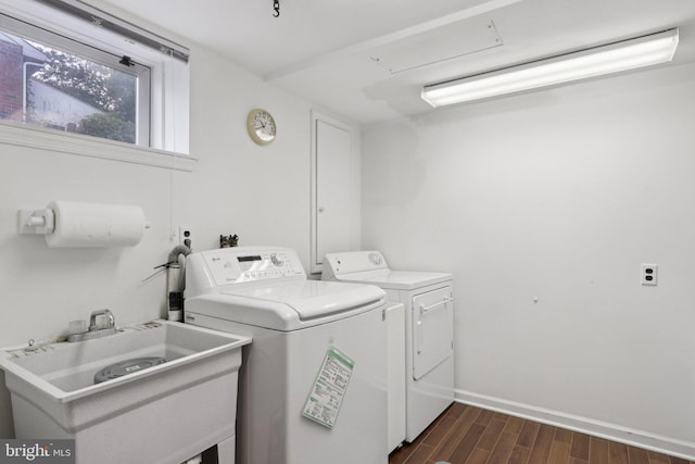 407 Pinecrest Rd, Norristown, PA 19403 - washroom with separate washer and dryer, dark wood-type flooring, and attic access