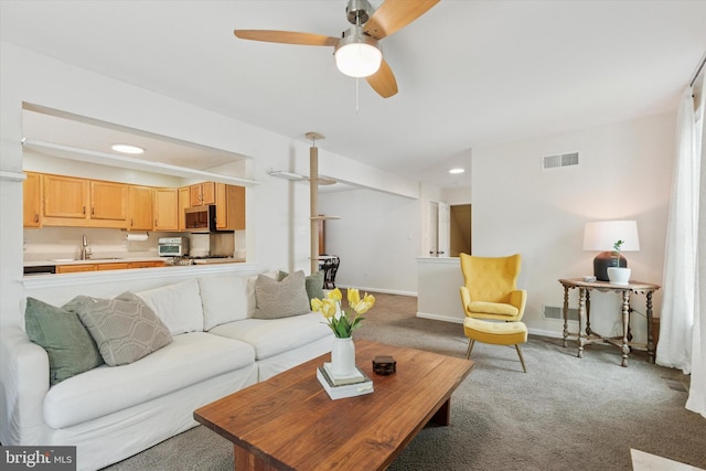 1009 Red Rock Cir, Royersford, PA 19468 - carpeted living room featuring ceiling fan and recessed lighting