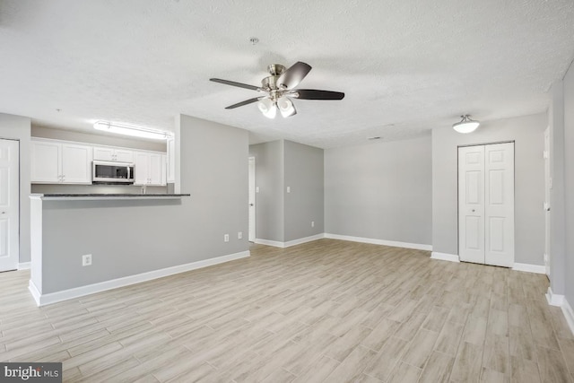 25909 Ridge Manor Dr Unit A, Damascus, MD 20872 - unfurnished living room featuring light wood-style flooring, ceiling fan, and a textured ceiling