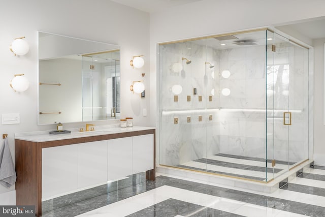 1020 Langley Hill Dr, Mclean, VA 22101 - full bathroom featuring vanity and a marble finish shower