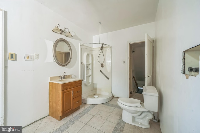 2704 N Tatnall St, Wilmington, DE 19802 - full bath with tile patterned flooring, vanity, a stall shower, and vaulted ceiling