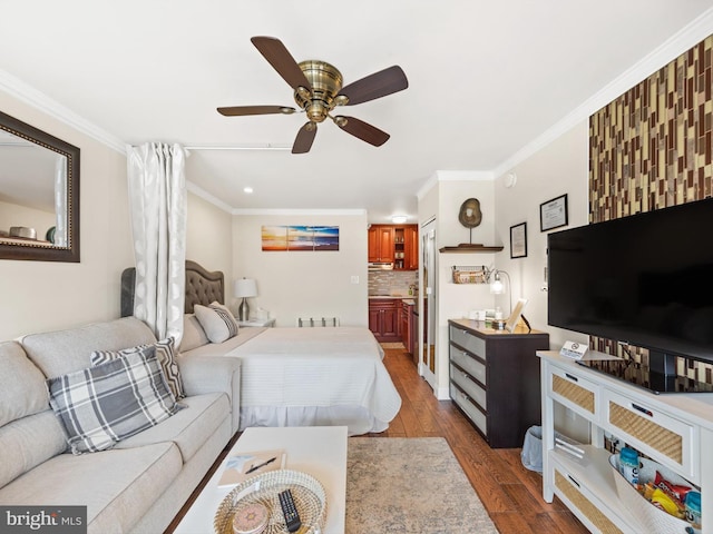 7 45th St Unit 209, Ocean City, MD 21842 - bedroom with wood finished floors, ornamental molding, and a ceiling fan