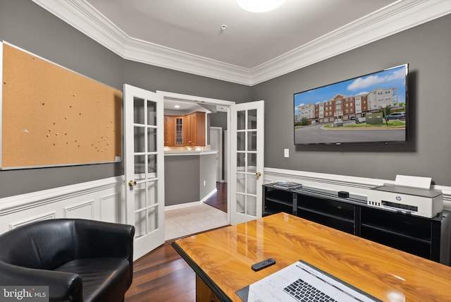 9710 Handerson Pl Unit 1, Manassas Park, VA 20111 - office area featuring french doors, ornamental molding, and dark wood finished floors