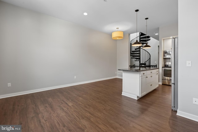413 Jefferson St Unit 5, East Greenville, PA 18041 - kitchen featuring stainless steel appliances, white cabinetry, dark wood-type flooring, hanging light fixtures, and a center island