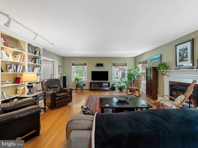 101 Morgan St, Winchester, VA 22601 - living area with track lighting, light wood-type flooring, and a fireplace