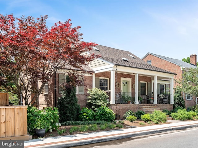 101 Morgan St, Winchester, VA 22601 - view of front of house with brick siding, a porch, and roof with shingles