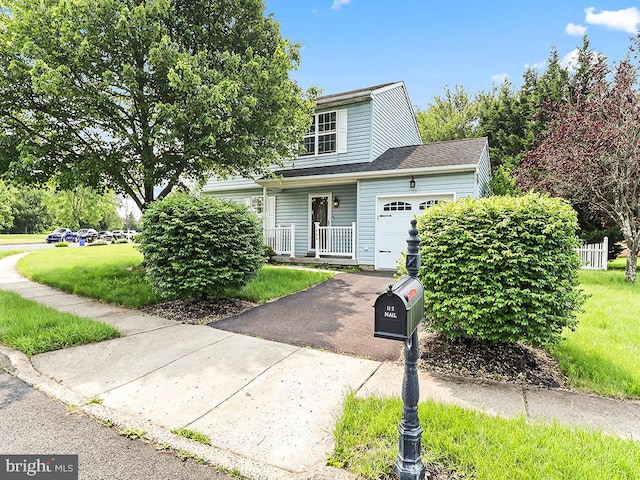 1035 Deerfield Cir, Perkasie, PA 18944 - view of front facade with a garage, covered porch, and asphalt driveway