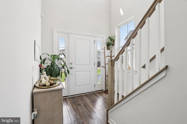 213 Wynstone Ct, Colmar, PA 18915 - foyer with a high ceiling, dark wood-style flooring, and stairway