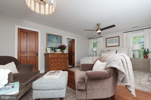 1032 N New St, West Chester, PA 19380 - bedroom featuring multiple windows, wood finished floors, and a ceiling fan