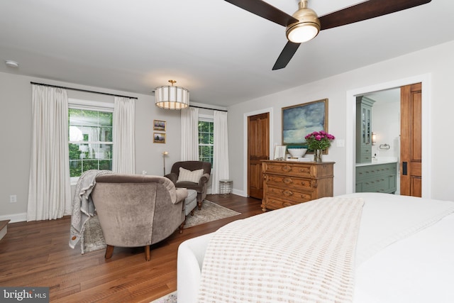1032 N New St, West Chester, PA 19380 - bedroom featuring dark wood-style flooring, ensuite bath, and a ceiling fan