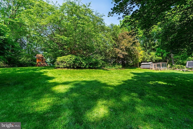 1032 N New St, West Chester, PA 19380 - view of grassy yard featuring a playground and an outbuilding