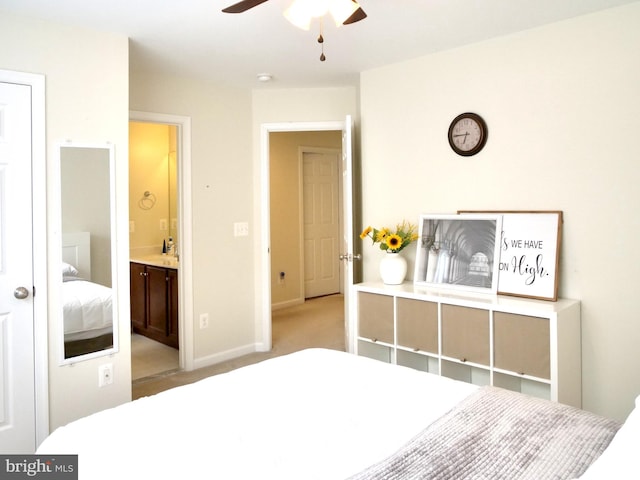 15152 Santander Dr, Gainesville, VA 20155 - bedroom featuring light colored carpet, ensuite bath, and a ceiling fan
