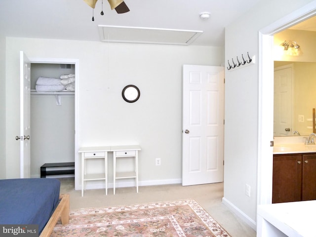 15152 Santander Dr, Gainesville, VA 20155 - bedroom featuring attic access, light colored carpet, connected bathroom, and a closet
