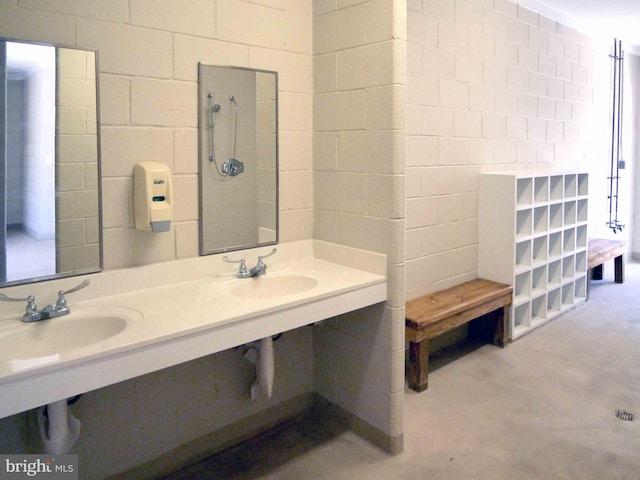 15152 Santander Dr, Gainesville, VA 20155 - full bath featuring concrete block wall, concrete floors, and double sink