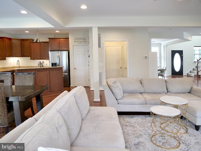 15152 Santander Dr, Gainesville, VA 20155 - living area with recessed lighting and stairway