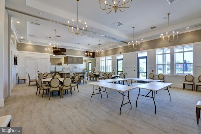 15937 Cucumber Magnolia Way, Haymarket, VA 20169 - playroom featuring a chandelier, a raised ceiling, light colored carpet, recessed lighting, and plenty of natural light