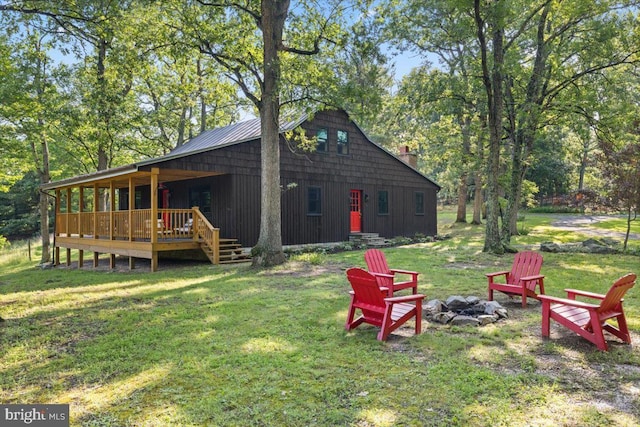 200 Sweetbriar, Winchester, VA 22603 - back of house featuring an outdoor fire pit, a chimney, a yard, and a deck