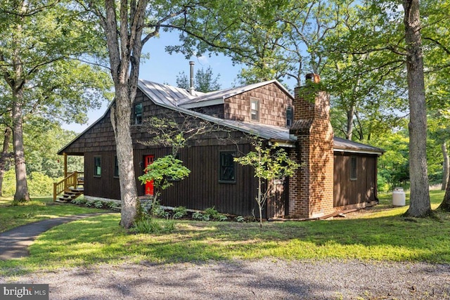200 Sweetbriar, Winchester, VA 22603 - view of side of property featuring a chimney, a metal roof, and a yard