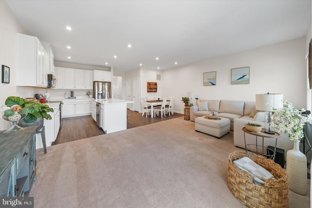 346 Goodwick Dr, Middletown, DE 19709 - living area featuring dark wood-style floors and recessed lighting