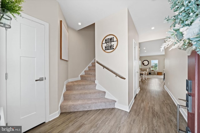 346 Goodwick Dr, Middletown, DE 19709 - staircase with wood finished floors and recessed lighting