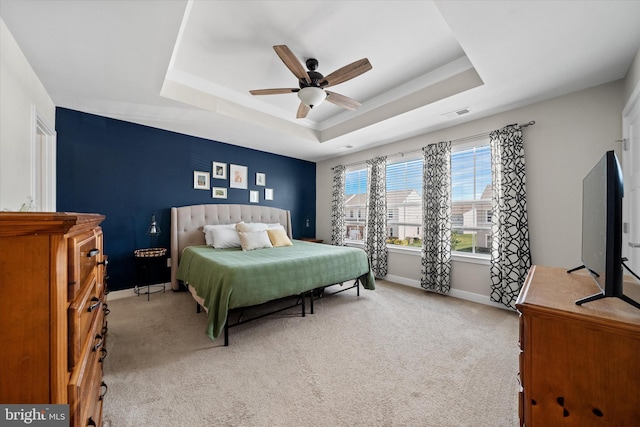 346 Goodwick Dr, Middletown, DE 19709 - bedroom with a raised ceiling, light carpet, and a ceiling fan