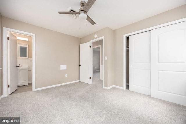 7043 Cromwell Ave, Salisbury, MD 21804 - unfurnished bedroom with light carpet, a closet, ensuite bath, and a ceiling fan