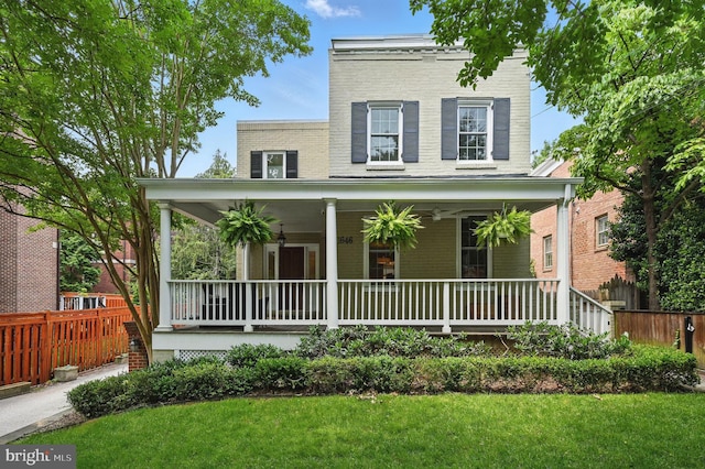 1646 Foxhall Rd NW, Washington, DC 20007 - view of front of property featuring covered porch, a ceiling fan, and brick siding