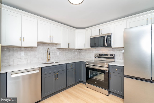 43 Vernon Ct, Sicklerville, NJ 08081 - kitchen featuring appliances with stainless steel finishes, gray cabinetry, white cabinets, and light wood-style flooring