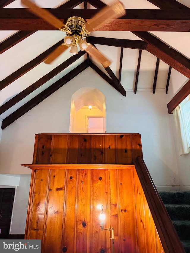 6517 Lehnert St, Baltimore, MD 21207 - detailed view of beamed ceiling and a ceiling fan