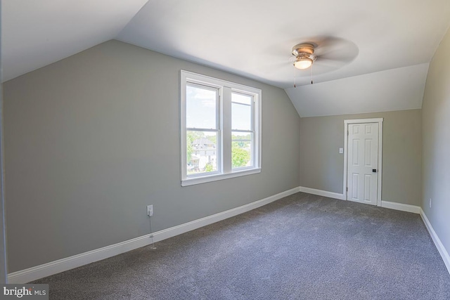 4001 Ridgecroft Rd, Baltimore, MD 21206 - additional living space with vaulted ceiling, ceiling fan, and dark carpet
