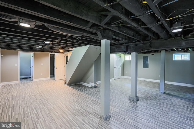 4001 Ridgecroft Rd, Baltimore, MD 21206 - basement with electric panel and wood finished floors