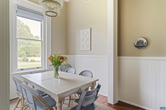 2024 Rivermont Ave, Lynchburg, VA 24503 - dining room featuring wainscoting, a chandelier, healthy amount of natural light, and wood finished floors