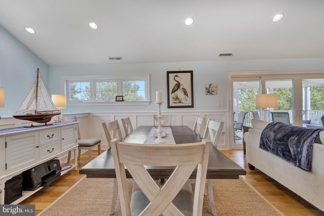 1510 N Bay Shore Dr, Milton, DE 19968 - dining space featuring a wainscoted wall, light wood finished floors, recessed lighting, and a decorative wall