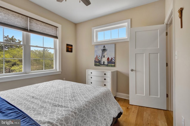 1510 N Bay Shore Dr, Milton, DE 19968 - bedroom with multiple windows, light wood-style flooring, and a ceiling fan