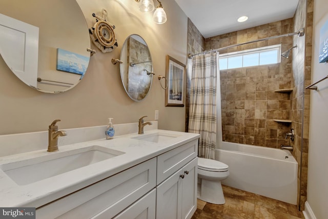1510 N Bay Shore Dr, Milton, DE 19968 - bathroom with shower / tub combo with curtain and double vanity