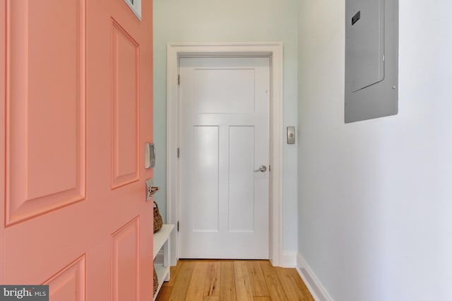 1510 N Bay Shore Dr, Milton, DE 19968 - doorway with electric panel and light wood finished floors