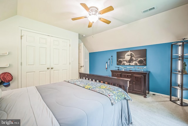16206 Tiffany Ln, Haymarket, VA 20169 - carpeted bedroom with vaulted ceiling, a closet, and ceiling fan