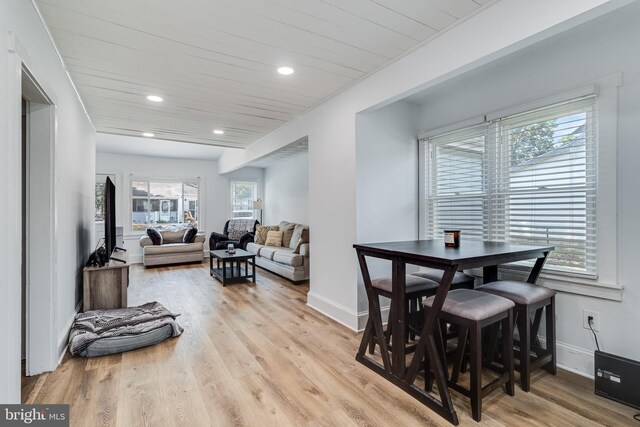 4006 6th St, North Beach, MD 20714 - dining room with light wood-style flooring, recessed lighting, and wooden ceiling