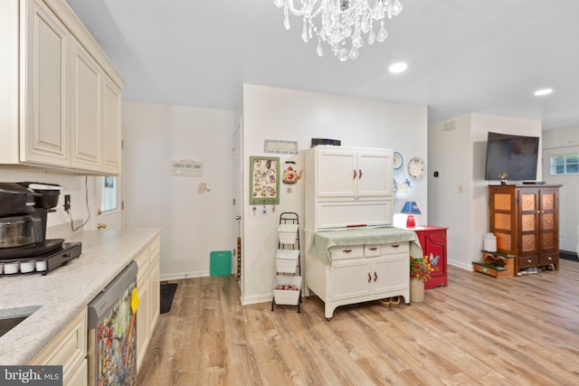 405 Confederate Blvd, Fredericksburg, VA 22401 - kitchen featuring stainless steel dishwasher, light wood-style flooring, a chandelier, light stone counters, and recessed lighting