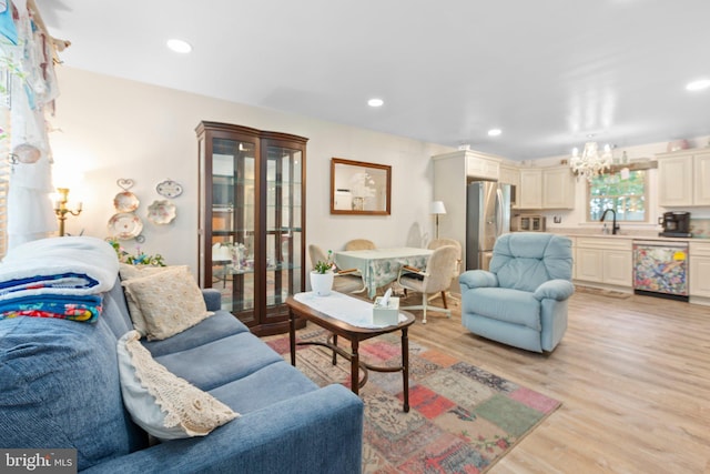 405 Confederate Blvd, Fredericksburg, VA 22401 - living room featuring light wood-type flooring, a chandelier, and recessed lighting