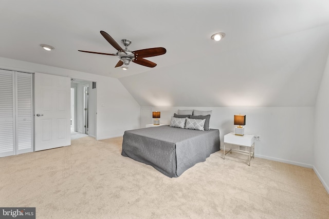2818 Spiral Ln, Bowie, MD 20715 - carpeted bedroom featuring vaulted ceiling, ceiling fan, and a closet