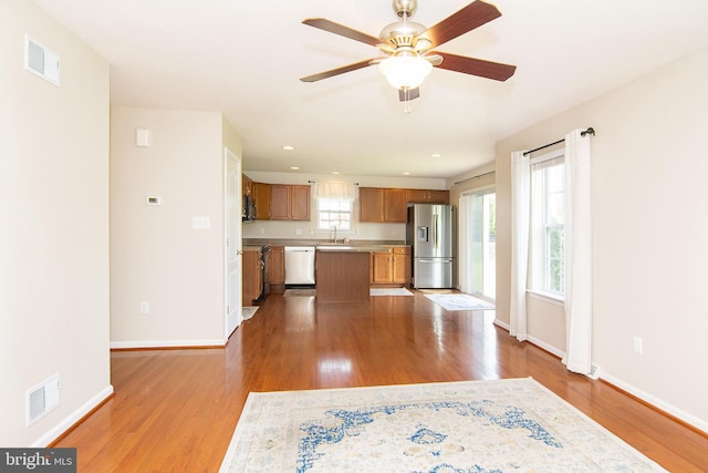 43 Oak Crest Ct, Hanover, PA 17331 - unfurnished living room with wood finished floors, a ceiling fan, and recessed lighting