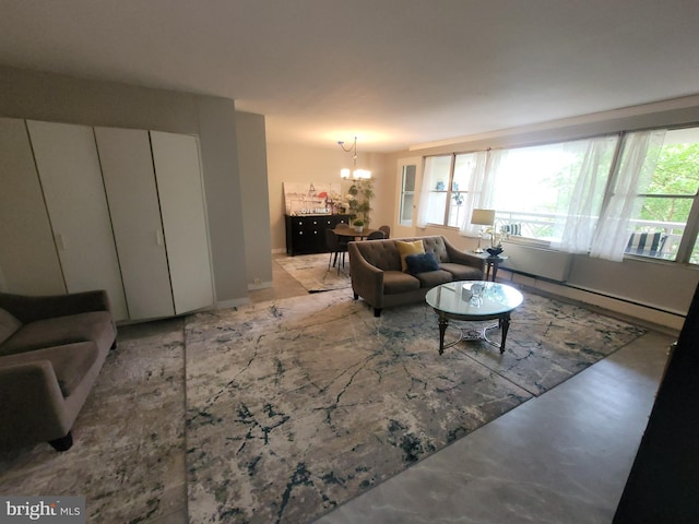 7900 Old York Rd Unit 504-A, Elkins Park, PA 19027 - living area with a chandelier, healthy amount of natural light, and baseboard heating