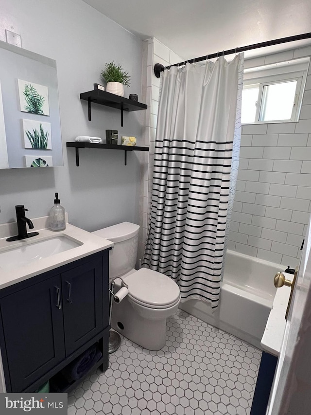 6022 Mccallum St, Philadelphia, PA 19144 - full bath with vanity, shower / bath combo with shower curtain, and tile patterned floors