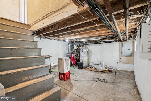 6022 Mccallum St, Philadelphia, PA 19144 - unfinished basement featuring water heater, electric panel, and stairs