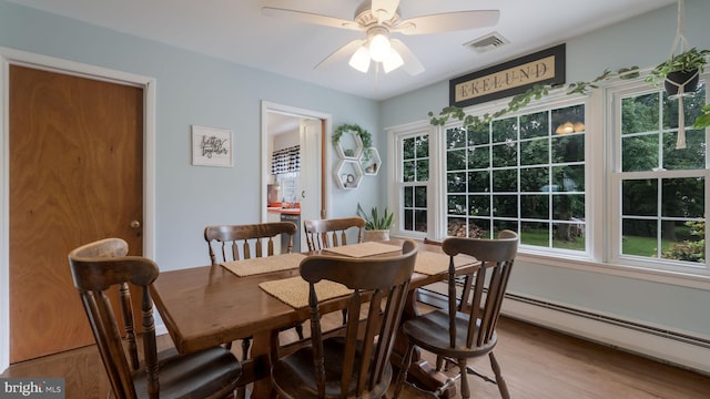 1226 Brownsville Rd, Feasterville Trevose, PA 19053 - dining space with a baseboard radiator, plenty of natural light, ceiling fan, and wood finished floors