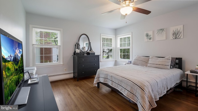 1226 Brownsville Rd, Feasterville Trevose, PA 19053 - bedroom featuring a baseboard radiator, wood finished floors, and a ceiling fan