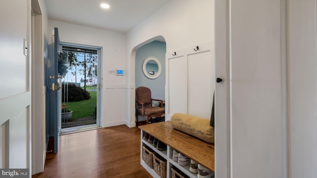 1226 Brownsville Rd, Feasterville Trevose, PA 19053 - mudroom featuring arched walkways, wood finished floors, and a wainscoted wall