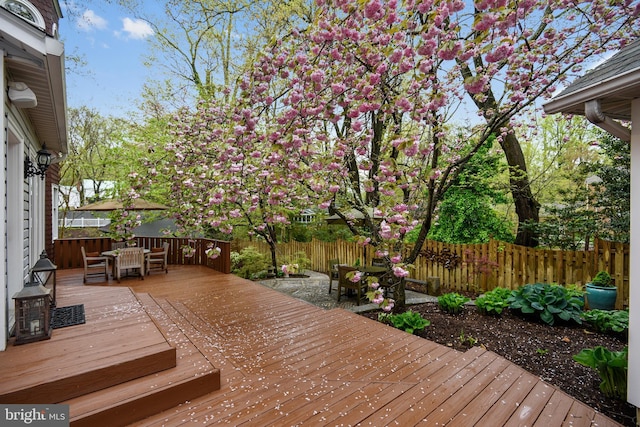 307 Shadow Walk, Falls Church, VA 22046 - wooden terrace featuring a fenced backyard and outdoor dining space