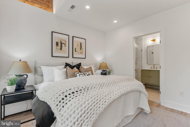 4308 4th St NW, Washington, DC 20011 - bedroom featuring light wood finished floors, recessed lighting, and ensuite bathroom